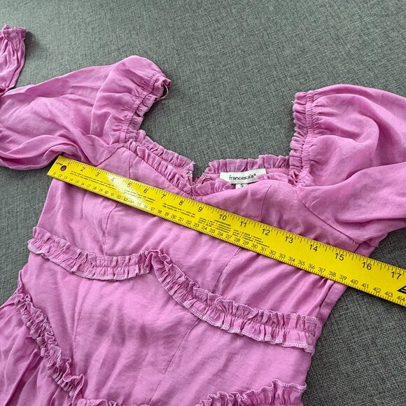 Francesca's Mini Dress Long Puff Sleeves Small Lined Ruffled Zipper Closure Pink - Picture 9 of 15